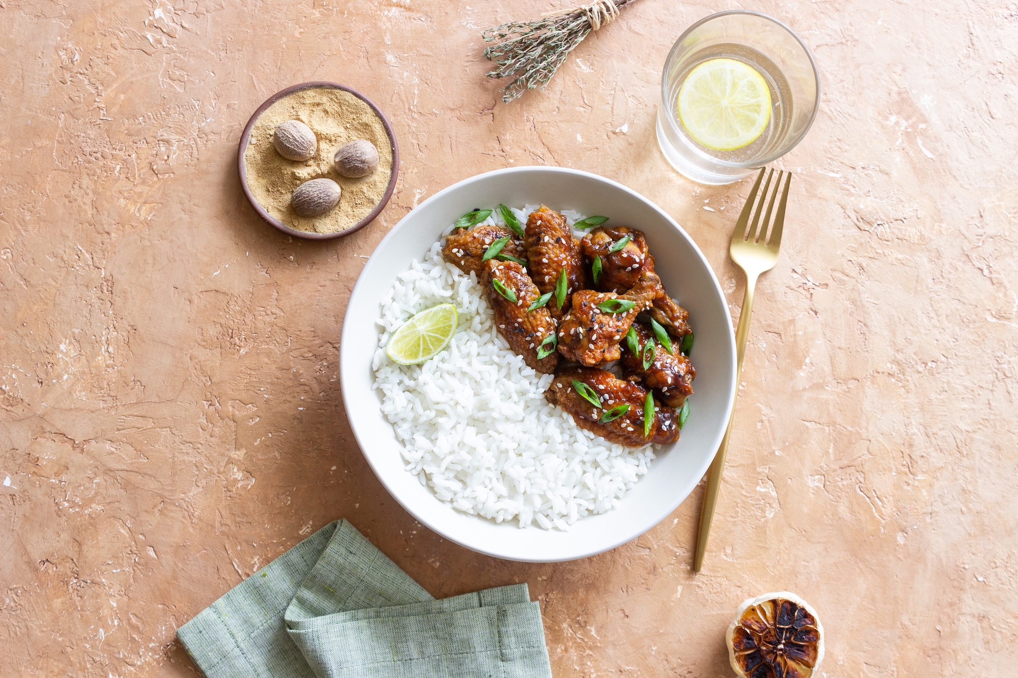 Chicken Wings in Teriyakisauce mit Reis Chicken Wings in Teriyakisauce mit Reis